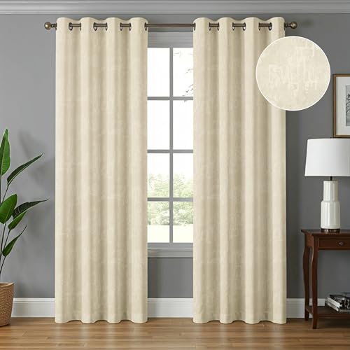Image of 70-75% Room Darkening Window Curtains 5 Feet Long Set of 2 pcs for Living Room | Premium Polyester Grommet Curtain Panel, Cream