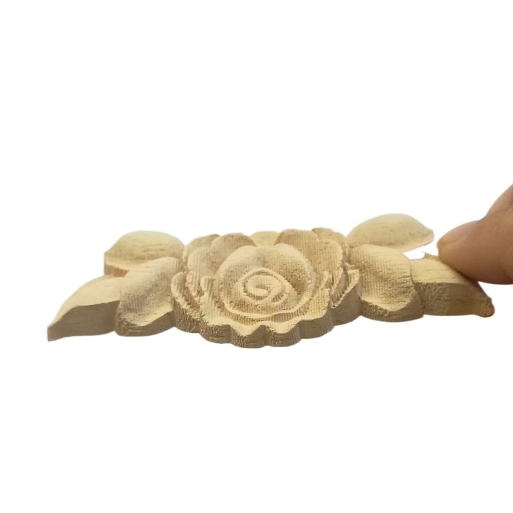 Moulure Decorative Rose Floral bois sculpté décalcomanie coin Applique décorer cadre mur portes meubles Figurines en armoire artisanat décoratif(10PC)