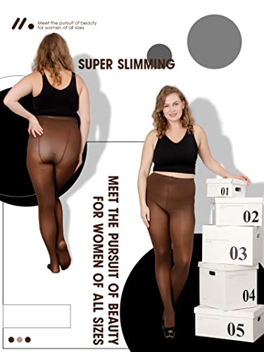 Image of DancMolly Plus Size Tights for Women, Control Top Semi Opaque Nylon Pantyhose High Waist