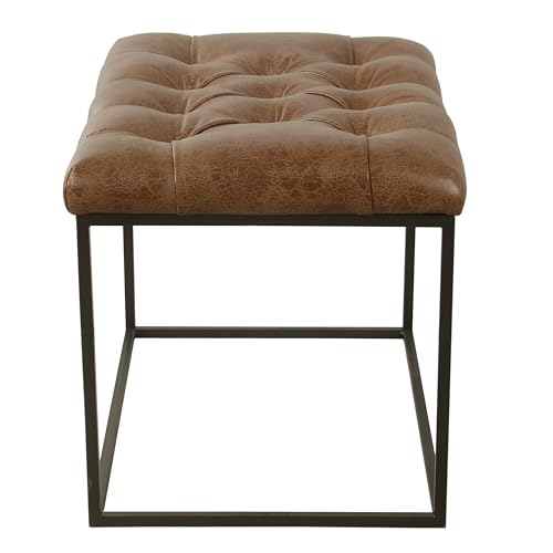 Image of HomePop Home Decor | Upholstered Tufted Faux Leather Ottoman Bench| Ottoman Bench for Living Room & Bedroom | Decorative Home Furniture (Distressed Brown Faux Leather) Small