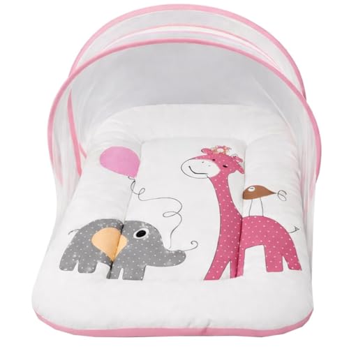 Image of Toddylon Mosquito Net Bed for New Born Baby | Baby Bedding Set with Mattress | Infant Baby Products for 0-6 Months | Newborn Gift Set (Pink)