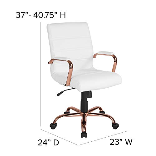 Flash Furniture Whitney Mid-Back Desk Chair - White Leathersoft Executive Swivel Office Chair With Rose Gold Frame - Swivel Arm Chair #TOP2