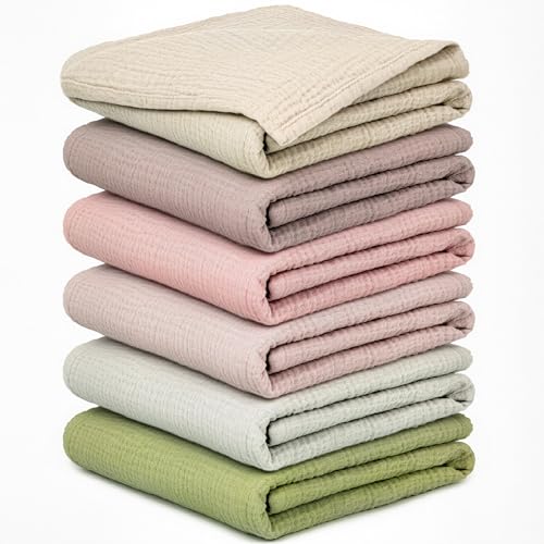 IKWOLETI Mulltücher Baby - 6 Stück Spucktücher Baby Baumwolle für Jungen und Mädchen, Weich, Atmungsaktiv und Extrem Saugfähig, Ideal zum Reinigen, Abwischen und Abdecken von Neugeborenen, 60x60cm