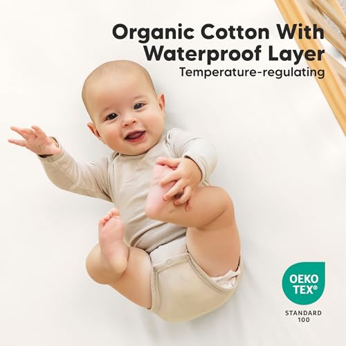 Image of 2-Pack Waterproof Crib Sheets for Boys, Girls, 52x28 Fitted (Soft White) | Organic Cotton Baby Crib Sheets, Toddler Mattress Protector Cover, Washable, Soft & Durable Baby Bedding Essentials
