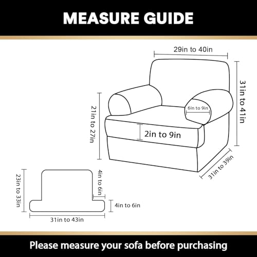 PrinceDeco 2 Pieces T Cushion Chair Slipcover Stretch Couch Covers for T Cushion Sofa Slipcovers Chair Covers Armchair with 1 Individual T Shape Seat Covers Width Up to 40", Grey - Thumbnail 2