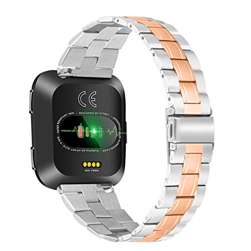 Jennyfly Armbänder Kompatibel mit Fitbit Versa/Versa 2/Versa Lite, Frauen Slim Metall Armband Verstellbar 12,7-21,8 cm Metall Armband Band Edelstahl Band - Roségold Cover
