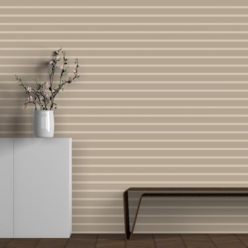 Image of DWELLSINDIA Light & Dark Beige Horizontal Striped Wallpaper for Wall Decor | Self Adhesive Peel & Stick, Thick Textured Premium Paper | Scratch Resistant Laminated | Bedroom & Living Room | 41x244 cm