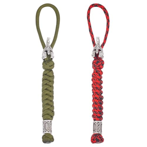 HOBBIESAY 2 Stück Taktische Fallschirmleine Paracord Schlüsselband Mit Totenkopfmuster Rote Und Grüne Geflochtene Leine Für Messerzubehör