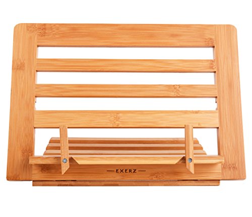 Exerz Bamboo Reading Rest Cookbook Stand Recipe Holder Bookrest – Premium/Adjustable Foldable/Text Book Ipad Tablet Dictionary/Natural Wood Eco Friendly– 13.5 x 9.5 x 1/34 x 24 x 2 cm (Bamboo)