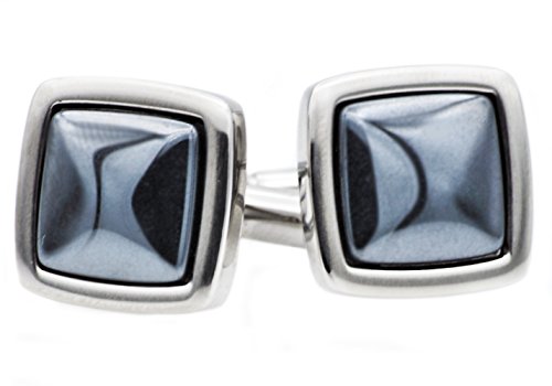 Blackjack Jewelry Mens Stainless Steel Genuine Gemstone Cuff Links (Hematite)