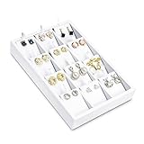 MOOCA Premium White Leatherette Vertical Earring Display Tray with 12 Earring Cards Insert, Jewelry...