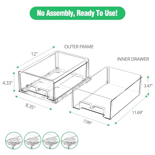 2 Pack Refrigerator Drawers - Fridge Organizer Bins Stackable Storage Drawers, Clear Refrigerator Organizing Containers  - Additional View