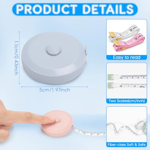 8 Bande de mesure du corps de Pcs, 60 Ruban de mesure de 1,5 M de pouce, ruban double face souple, tissu rétractable Premium Mini Bande de mesure pour les mesures du corps, couture, Adaptateur, main, artisanat