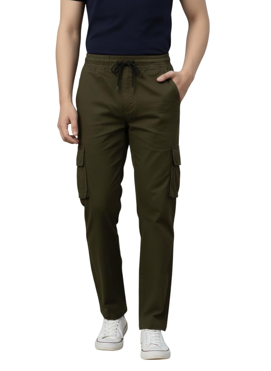 Men's Cargo Trousers with Elasticated Drawstring Waist and Side Pockets-picture-18