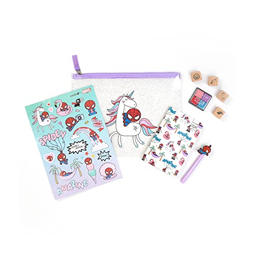 Yoobi x Marvel Stationery Set, Cute Stickers, Mini Notebook (Unlined