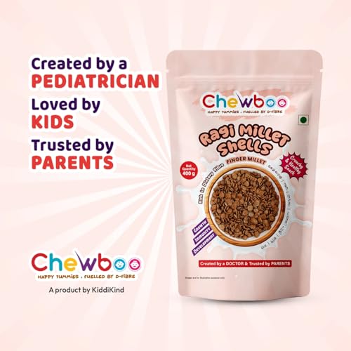 Image of Chewboo Ragi Millet Shells | High Fibre, Iron & Calcium Kids Cereal | 72% Ragi | Jaggery Sweetened | No Refined Sugar | Healthy Breakfast & Snack | 400g