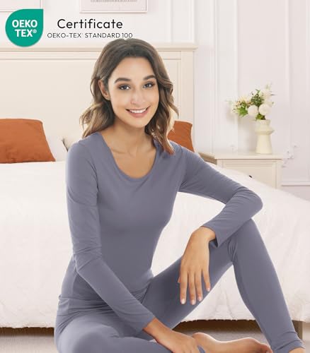 Image of NACHILA Thermal Underwear for Women-Viscose Made from Bamboo,Soft Long Johns Set Base Layer Pajamas Set Long Sleeve Pjs