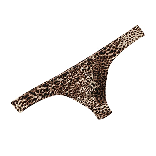 Men's Low Rise Comfortable Pouch Underwear Leopard Printed Sexy Thongs