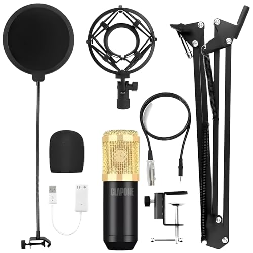 Image of Condenser Microphone Kit with Boom Arm, Shock Mount, Dual Pop Filters, Audio & Power Cables - Ideal for Podcasting, Gaming, Singing, and Live Streaming Recording Stand Sponge Pop Filter Cover