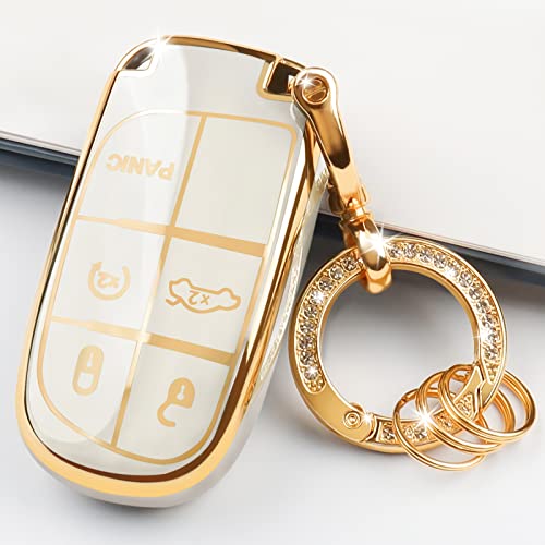 Key Fob Cover Case for Dodge Durango, Soft TPU Key Cover for Dodge Challenger, Charger, Jeep Renegade, Grand Cherokee, Compass Accessories (Beige)