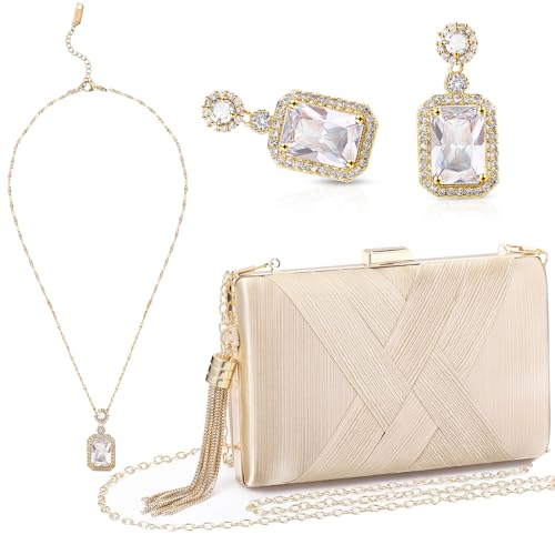 Pochettes à main pour femmes set de sac de soirée mariage bijoux collier boucles