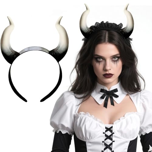 WIWUFUE Devil Horns Headband for Women Halloween WHITE Demon Horn Hairband Cosplay Gothic Beauty Dress Up Hair Accessories Hair Hoop Hairdress for Halloween