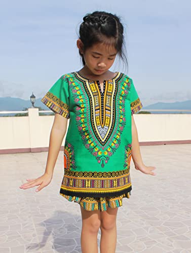 Image of RaanPahMuang Unisex Bright Africa Classic Childrens Dashiki Cotton Shirt Boys Girls