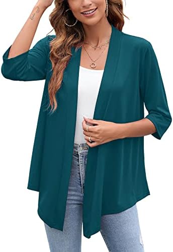 Heymoments Women's Lightweight Open Front Cardigans 3/4 Sleeve Casual Soft Drape Fall Cardigan S-2XL