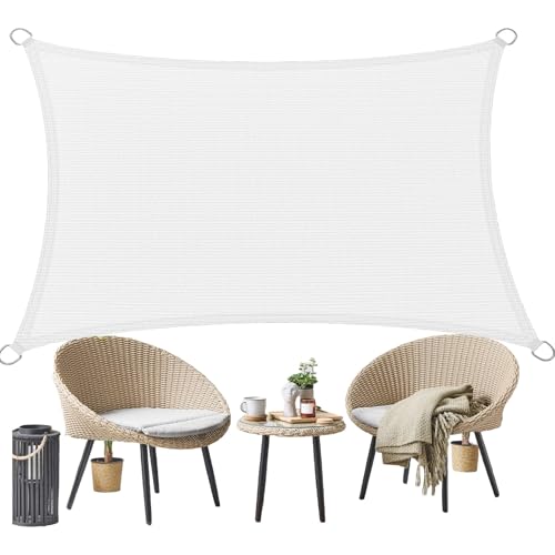 Toldo Vela de Sombra Transpirable 105 x 300 cm Rectangular HDPE Transpirable Protección Rayos 95% UV Toldo Exterior Malla Sombreo con SOGA para Exterior Terraza Patio Jardín Pergola, Blanco