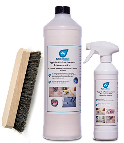 KaiserRein 1 L Teppichreiniger Konzentrat, Bürste und Sprühflasche I Polsterreiniger für Auto, Teppich und Polster I Textilreiniger Teppiche Autositze