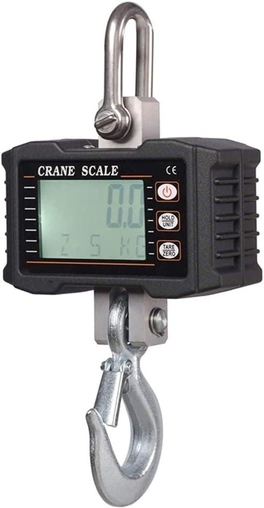 Mini Digital Crane Scale Stainless Steel Industrial Heavy Duty Hanging Scale LCD Display for Industrial Farm Hunting Postal (Silver 1000kg/0.5kg) (Silver 1000kg/0.5kg)