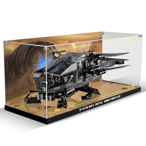 Acrylic Display Case for Lego Dune Atreides Royal Ornithopter 10327 Building Set - Display Box for Dune Inspired Model (Box Only, No Model), Clear Acrylic Plate with Base & HD Painted Background