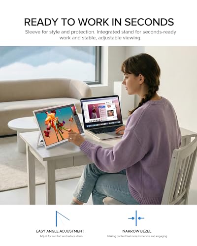 Image of UPERFECT Portable Monitor 15.6 inch, 125% sRGB 1080P Laptop Monitor, Ultra-Slim White Display, USB-C & MINI HDMI, 350 Nits, VESA & Case, Travel Small Second Screen for Computer, Mini PC, Game Consoles