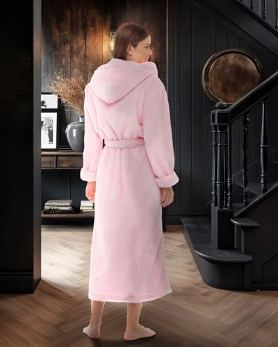Image of Alexander Del Rossa Womens Fluffy, Fuzzy Robe for Women,Women's Long Hooded Robes, Plus Size