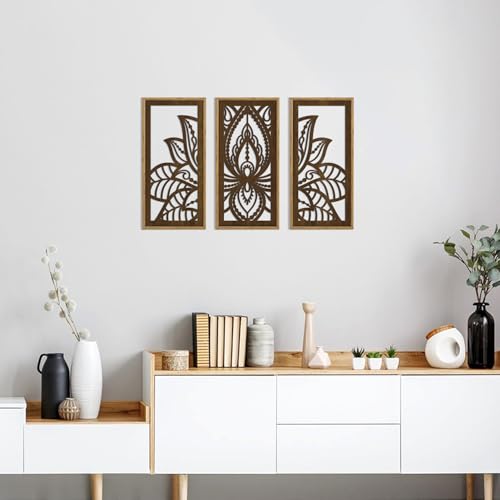 HPNIUB 3PCS Lotus Flower Wall Decor, Mandala Carved Wood Sign for Yoga Room, Spiritual Meditation Wooden Hanging Plaque Home Decor for Living Room Office Bathroom Decoration(8x16Inch) - Image 5