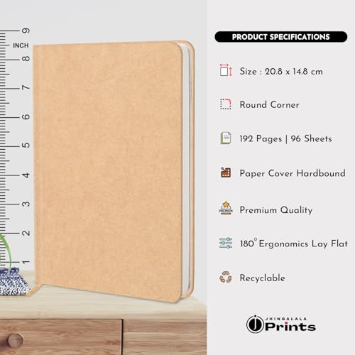 Image of Jhingalala Craft Paper Cover Hard Bound Undated Journal Diary I A5 Size,192 Pages, 80 GSM I Harbound Notebook Diary (Plain)