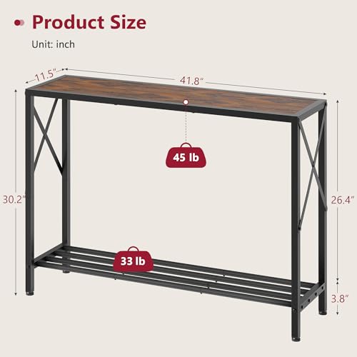 image for Tajsoon Console Table 41.8”, 2-Tier Industrial entryway Table, Narro