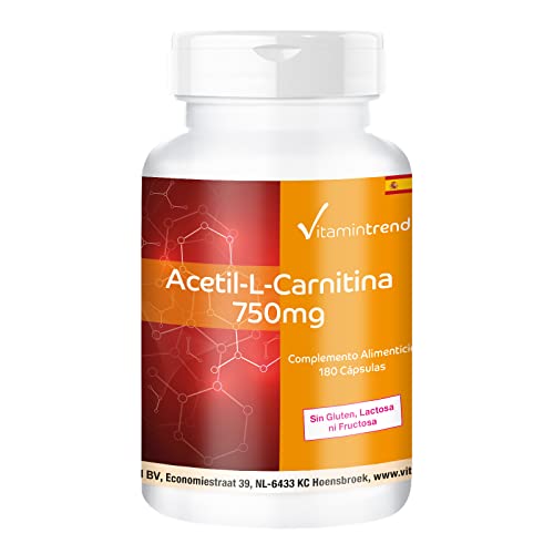 Acetil-L-Carnitina 750mg - Altamente dosificada - Vegana - 180 Cápsulas | Vitamintrend®