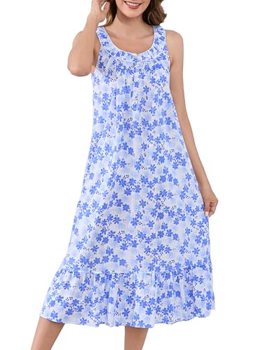 Image of MZROCR Cotton Nightgowns for Women Soft Sleeveless Night Gown for Adult Women Ruffle Sleepwear