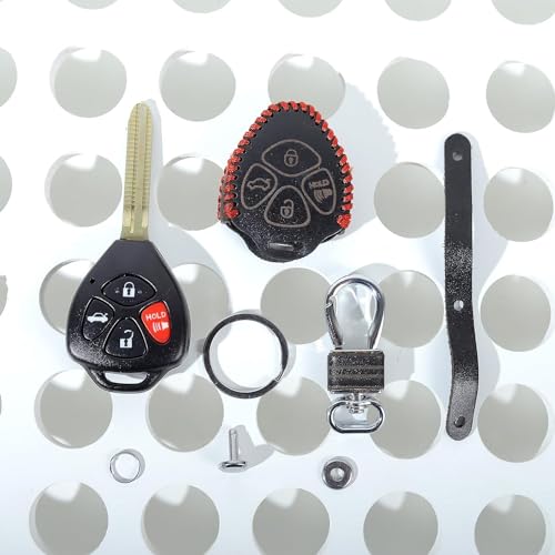 Image of Leather Smart Car Key Cover Case with Metal Hook Keychain for Toyota Fortuner, Corola, Old Corola Altish (Black)