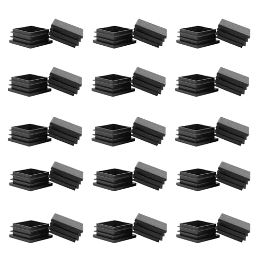 Image of Zorfeter 1-1 /2 Inch Square Black Plastic Plugs, 30 Pcs | Fit 1-1 /2 Inch Square Metal Tube, Tubing End Caps, For Fence and Chair Legs