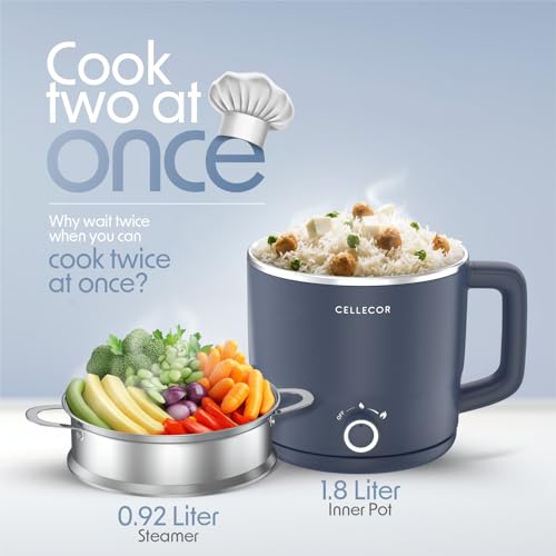 Image of Cellecor Stainless Steel Multi-Cook Kettle CMK18 Home Chef With Steamer, Egg Tray, Rust Free Body, 600W Powerful Output, Multi Cook Electric Kettle (1.8 L, Navy Blue)