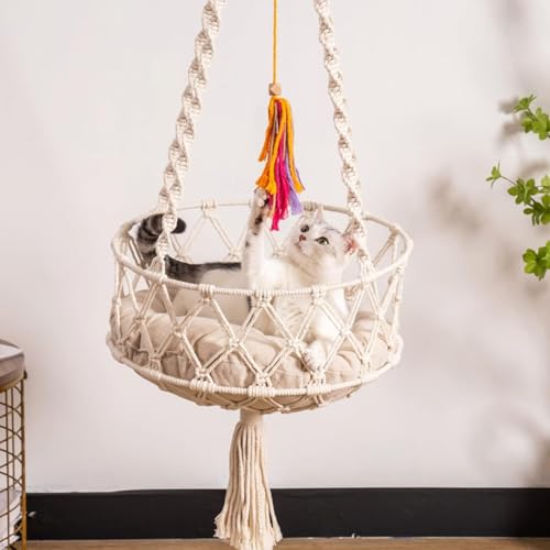 Lit hamac pour chat en macramé bohème de qualité supérieure - 7