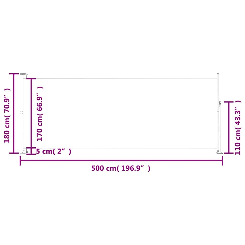 Tenda Laterale Estensibile per Esterni, Grigio 180x500 cm, Tessuto Poliestere UV e Acciaio, Frangivista Balcone con Avvolgimento Automatico, Separe da Giardino e Patio