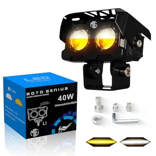 Image of 2 LED Fog Light Projectors, 40W Dual Beam (Hi /Lo), White & Yellow Light, IP67 Waterproof, Universal Fit for Car, Bike, Motorcycle and Scooter (Pack of 1)