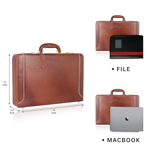 Full Grain Leather Briefcase Attache Case For Unisex Size L18 x W5 x H12 Inches Expandable Briefcase Bag3