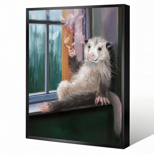 Moody Opossum Bathroom Wall Art– Cinematic Window Scene Animal Portrait