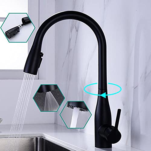 Mitigeur de cuisine en laiton laqué noir avec douchette rotative - 4
