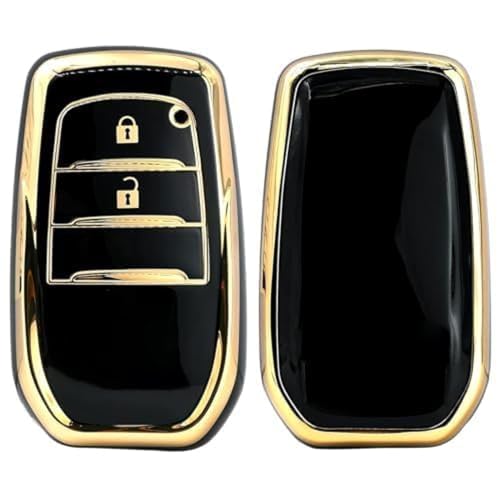 Image of KMH TPU Gold Car Smart Key Cover Compatible for Toyota Innova Crysta 2 Push Button Smart Flip Key Shell Case Holder, Full Key Protection (Black Gold) Pack of 1