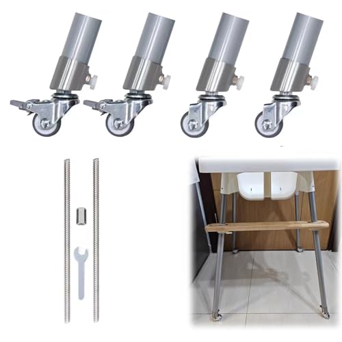 Ruedas para Trona De Bebé, 4 Piezas Accesorios para Trona De Bebé De Acero Inoxidable Antideslizantes Ajustables Rueda De Metal para Trona De Bebé Reposapiés Compatible con Trona